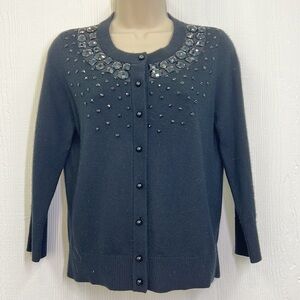 Kate spade - Kati Black Beaded Wool And Cashmere Button Up Cardigan Small